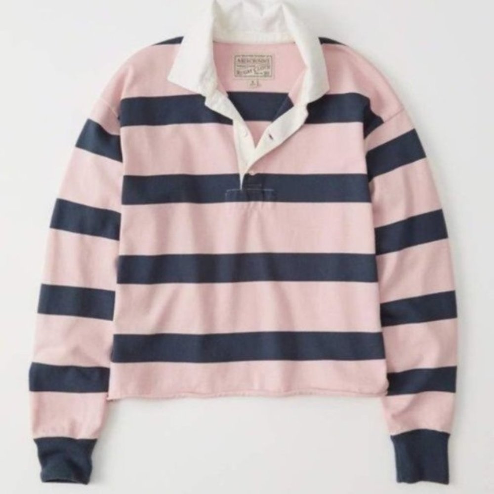 Abercrombie & Fitch Rugby Polo Pink Stripes Navy